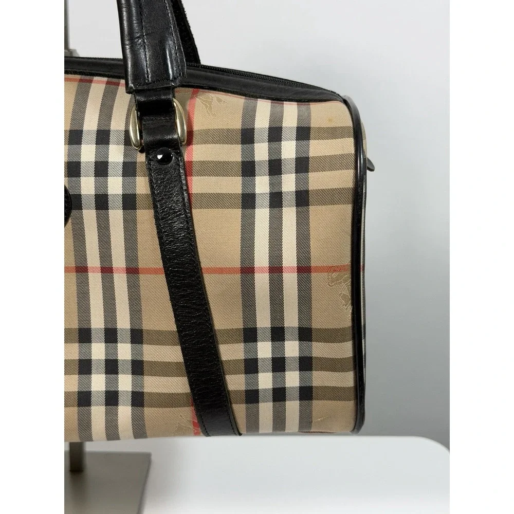 Burberrys Boston Bag Nova Check Shadow Horse Horse Logo beige Canvas 0049